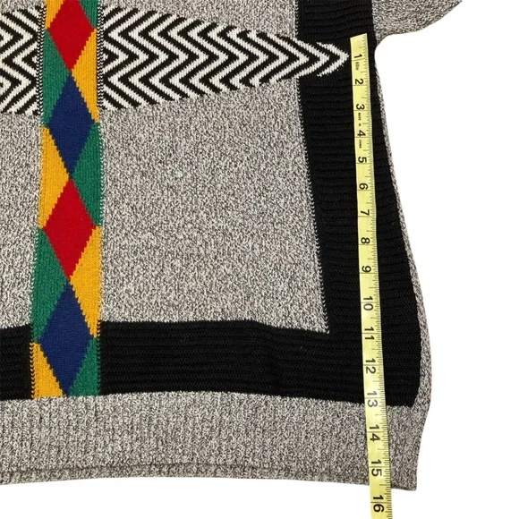 Vintage 80’s Geometric Sweater Rainbow Trippy Retro Grandpa Striped Men’s Large - Picture 6 of 6